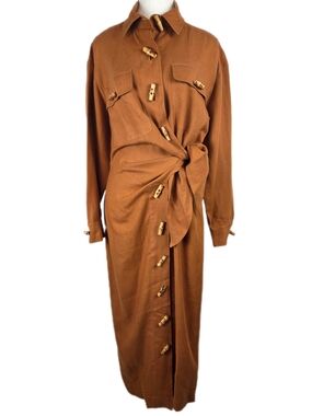 Vintage Genny Made in Italy Utility Safari Midi Dress with Wooden Toggle Detail